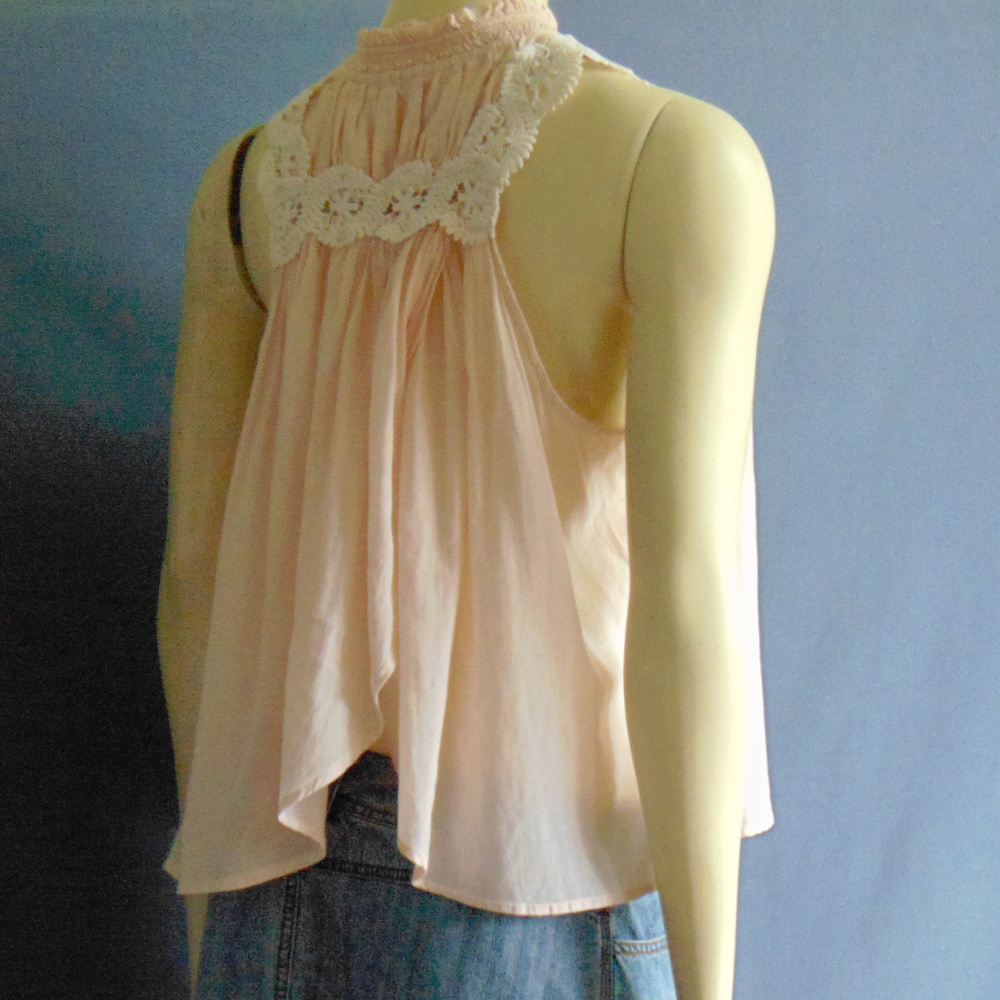 Free People Lace Cotton Voile A-Line Top M - Picture 4 of 6